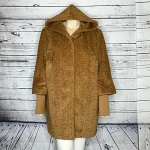 Giacca cappotto pelliccia sintetica marrone cammello Laurier & Co. Montreal nuovo con etichetta taglia 3X con cappuccio - Foto 1 di 5