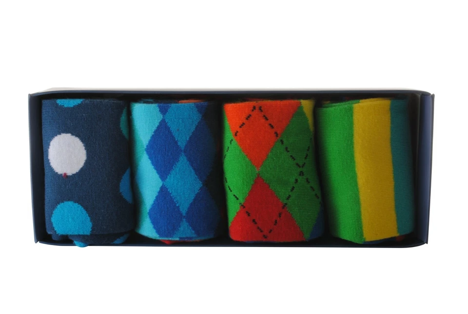 Calcetines de patrón a rayas inteligentes informales trabajo funky coloridos damas hombre regalo 4 pares Foto 1 de 4