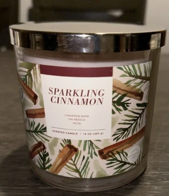 SONOMA 3 Wicks 14 盎司闪闪发光肉桂 Fir Needle Musk 肉桂树皮 全新 — 第 1/4 张图片