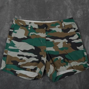 J Crew Shorts Womens 10 Green Camo Print Chino 5" inseam Hike Camping - Picture 1 of 5