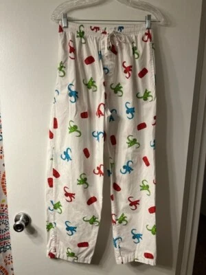 男式 M (32-34) 猴子桶睡衣 PJ 休闲裤白色/多色棉 — 第 1/4 张图片