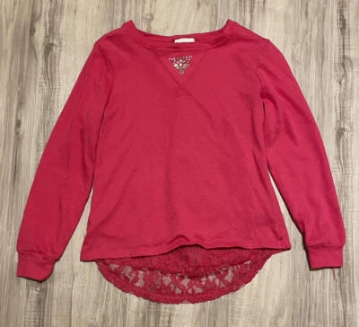 Top rosa elegante de manga larga con dobladillo de encaje talla 10-12 Foto 1 de 4