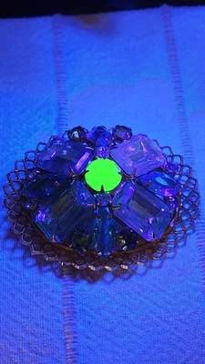Vintage Brooch With Uranium Glass Rhinestone Center Absolutely Gorgeous  - Image 1 of 4