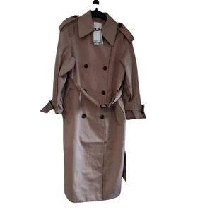 h&m womens double breasted trenchcoat beige ankle length belted size medium new - Picture 1 of 9