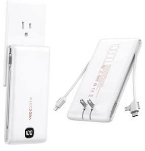 Portable Charger with Built in Cables Power Bank for 10000mAh 10000mAh White - Picture 1 of 7