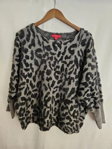 Jennifer Lopez Women’s Sweater XL Gray Black Leopard Print Textured Pullover - Picture 1 of 5