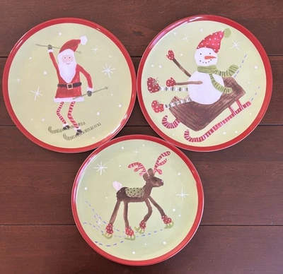 Pottery Barn Niños Melamina Navidad 10” Platos Juego de 3 Papá Noel Reno Muñeco de Nieve Foto 1 de 4
