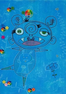 TAKASHI MURAKAMI OIL ON CANVAS PAINTING RARE SIGNED - Picture 1 of 3
