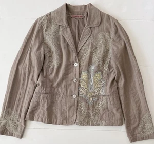 Johnny Was Y2K Blazer Women L Tan Paisley Embroidered Boho Pockets Buttoned - Picture 1 of 8