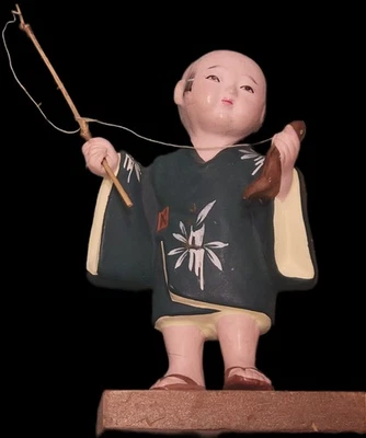 VINTAGE JAPANESE HAKATA Doll  -  Boy with Fish And Pole - Image 1 of 4