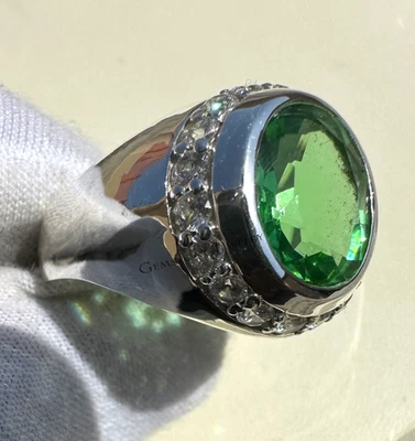 Anillo de sello de esmeralda de plata de ley 925 para hombre - regalo de piedra verde de boda Foto 1 de 4