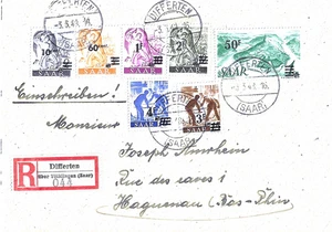SARRE Lettre recommandée du 03 03 1948 de DIFFERTEN pour HAGUENAU - Foto 1 di 2