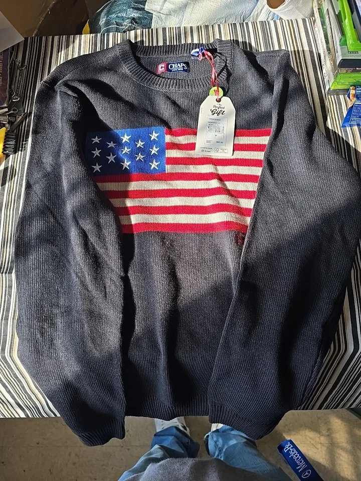 Mens BLACK Chaps Flag Sweater Cm34se933 WITH TAGS (XL)