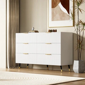 Sideboard 120cm mit 6 Schubladen Kommode Wohnzimmer Esszimmer Flur Weiß - Bild 1 von 6