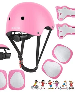 Kids Safety Helmet Set Skating Bike Scooter Knee Elbow Protective Gear Pink - Picture 1 of 15