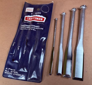 NICE - CRAFTSMAN USA Wood Chisels All Steel No. 3680 4-Piece Set - Crown Logo - Picture 1 of 17