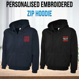 Personalised Zipper Hoodie Embroidered Your Name Text Logo Printed Zip Up Hoody - Picture 1 of 8