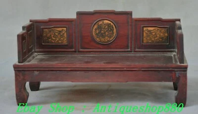 9.8" Única Antigua Madera China Dragón Fénix Flor Pájaro Dormir Cama Sofá Estatua Foto 1 de 4