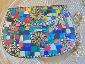 Ramla Mosaik Hartschale Multicolor Handarbeit Tasche mit abnehmbarem Kettenriemen NEU - Bild 1 von 12