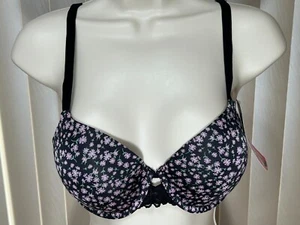 Maidenform T Shirt Bra 34B Underwire Convertible One Fab Black Floral DM7549 - Picture 1 of 11