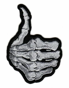 Thumbs Up Skeleton Patch | Yes Approval Gesture Skull Bones Biker Gang Logo - Picture 1 of 2