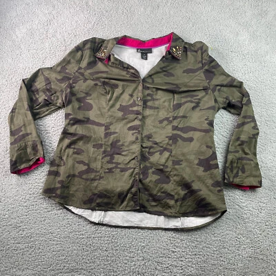 Lane Bryant Camo Buttton Front Womens Size 24 Long Sleeve Green Camo - Image 1 of 4