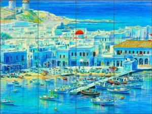Mykonos Tile Backsplash Mayumi Ohno Mediterranean Art Ceramic Mural POV-MO004 - Picture 1 of 2