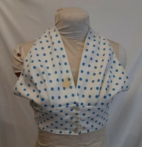 Retro 60s Ladies White w/ Blue Polkadot Summer Top 4-Button Front Elastic Back - Picture 1 of 8
