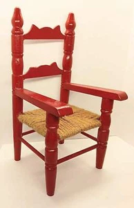 Silla de muñeca roja vintage asiento de caña de yute de 12 pulgadas de alto - Imagen 1 de 8