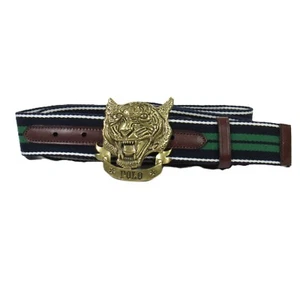Cinturón Polo Ralph Lauren Para Hombre Hebilla Tigre Rayas Verde Bosque y Azul Marino Talla 40 - Imagen 1 de 7