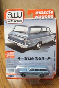Auto World Muscle Wagons 1963 Chevy II Nova 400 Wagon R4 VB plateado azul - Imagen 1 de 2