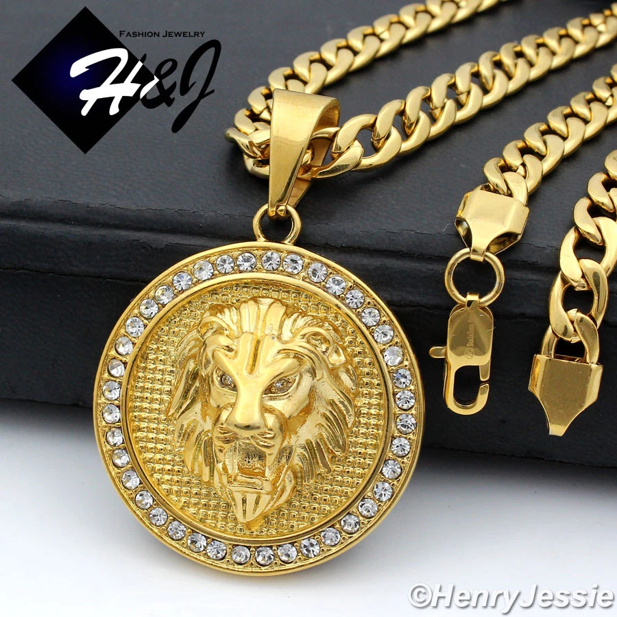 18-40"Stainless Steel 6mm Silver/Gold Plated Curb Link Chain CZ Lion Pendant*109 - Image 1 of 1