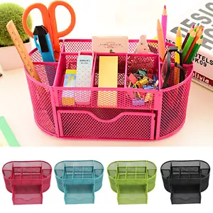Pen Metal Office Mesh Bin Desk Holder Organizer Set Stationary Tidy Letter Trays - Picture 1 of 16
