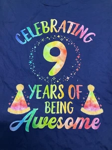 (10)Birthday shirts size small navy blue celebrating nine year party 27” L 16” W - Picture 1 of 3