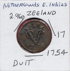 NETHERLANDS EAST INDIES,ZEELAND 1 DUIT 1754 ZEELAND,CROWNED ARMS,SHIELD POINTED - Picture 1 of 2