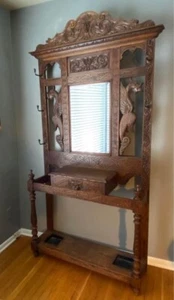 Antique 1800s Carved Griffin Oak Jacobean Renaissance Hall Tree Umbrella Stand - Picture 1 of 10