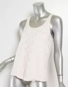 CHLOE Womens Ivory Pleated Floral Lace Sleeveless Racerback Tank Top Blouse 2-34 - Picture 1 of 5