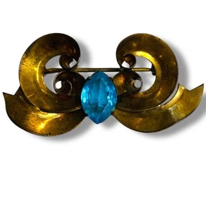 Spilla Vintage White Co Firmata Riempita Oro 1,75 Pollici Fiocco Swirl Aqua - Foto 1 di 7