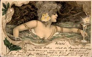 Jugendstil Postkarte - Künstler signiert Portrait eines Mädchens - Bild 1 von 2
