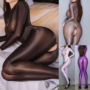 Medias corporales brillantes brillantes para mujer Ver a través elásticas Cremallera Body completo ' - Imagen 1 de 30