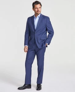 Perry Ellis Mens Modern fit Suit Jacket Blazer 38 R Blue Plaid Stretch - Picture 1 of 5