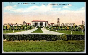 ENTRADA PRINCIPAL, TEXAS A. & M. COLLEGE, COLLEGE STATION, TEXAS - Postal antigua H3 - Imagen 1 de 2