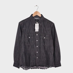 BEAMS Men's Dark Grey Denim Fringed Western Shirt - Size M - Brand New - Picture 1 of 6