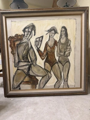 Pintura cubista/expresionista al óleo original MCM grande de colección de Moshe Katz Foto 1 de 4