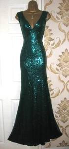 QUIZ Size 14 Green Sequin Maxi Long Evening Party Prom Dress Ball Gown - Picture 1 of 4