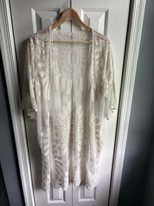 Cárdigan Kimono Abierto de Encaje Marfil Rebellion Again Para Mujer Transparente Boho Talla Mediana - Imagen 1 de 8