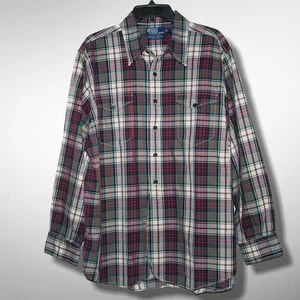 Polo Ralph Lauren Woodsman Workshirt Men's Large Red Green Plaid 2 Pocket - Picture 1 of 11