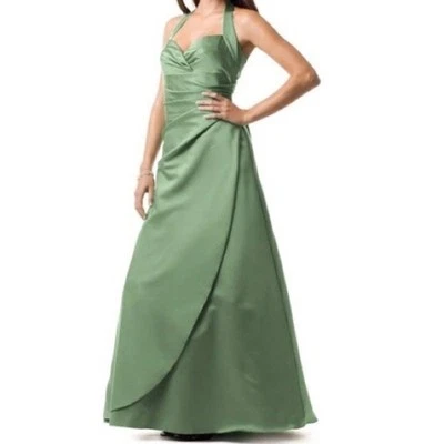 Vestido de Dama de Honor David’s Verde Claro Halter Hasta el Suelo 16 Foto 1 de 4