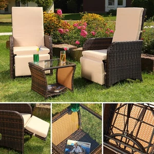 Gartenset 2 Sessel und Tisch Polyrattan Sitzgarnitur Gartenmöbel Lounge Braun - Bild 1 von 8
