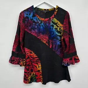 Calessa Top Shirt Medium P Burnout Stretch Artsy Maximalist Boho Whimsigoth Bold - Picture 1 of 11